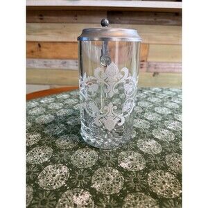 1984 Rastal Hops Design Etched Glass Beer Stein Pewter Hinged Lid Vintage